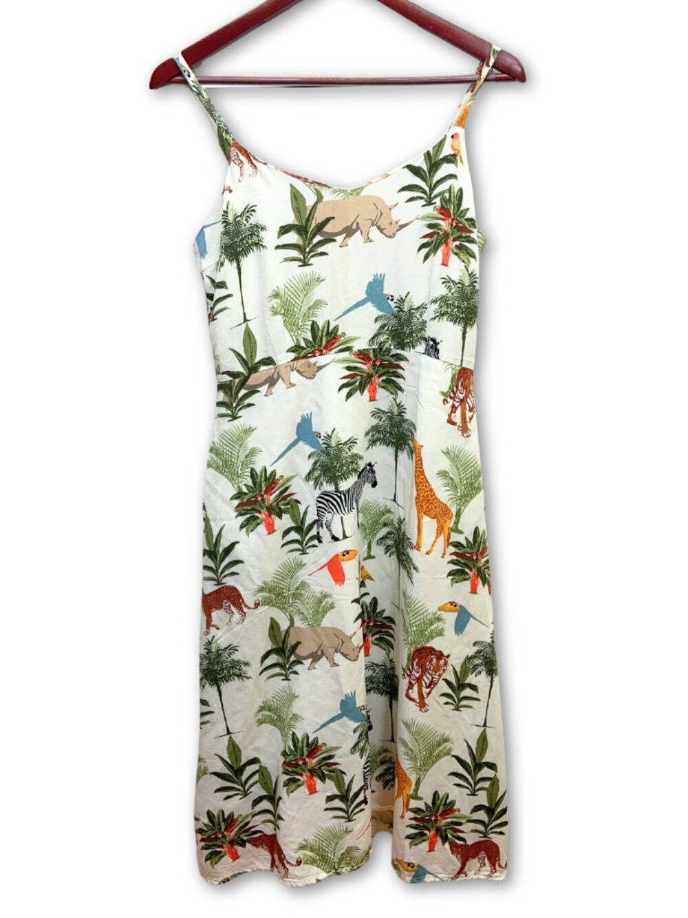 Sugarhill sun dress, safari animals print with adjustable straps.